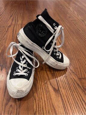 Black High-Top Canvas Sneakers with White Soles and Laces